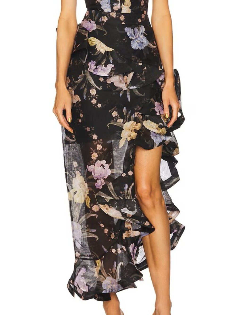 Zimmerman Eden Floral Waterfall Linen & Silk Asymmetric Skirt